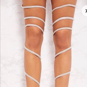 silver spiral thigh high diamante sandal